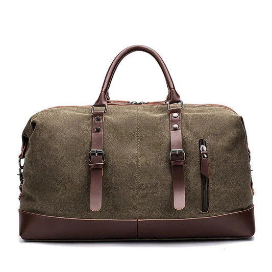 JMT-286346 Casual Canvas Duffel Bag with Imitation Leather Accents - Large Capacity Travel Handbag for Men