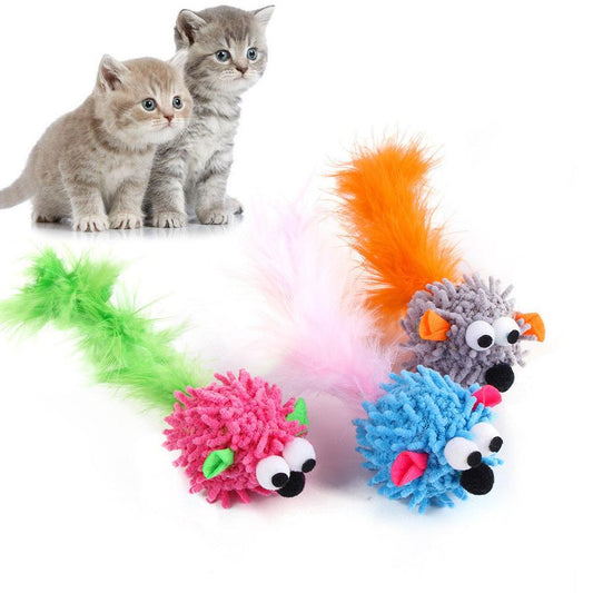 JMT-301578 Funny Plush Dragon Mouse Cat Toy with Feather, 16cm Long