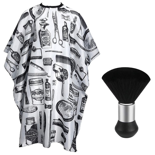 JMT-309642 Professional Hair Cutting Cape with Floral Design and Neck Duster Brush for Salon Use