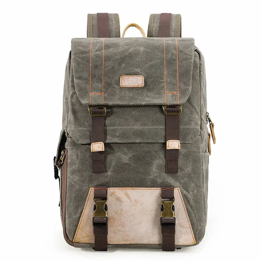 JMT-320394 Vintage Waterproof Waxed Canvas Camera Backpack in Green, Khaki, Dark Grey