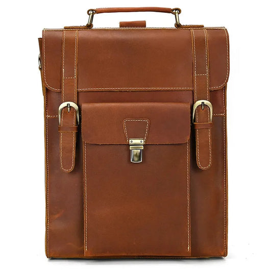 JMT-321418 Retro Crazy Horse Leather Multi-Functional Backpack and Messenger Bag in Waxed Canvas