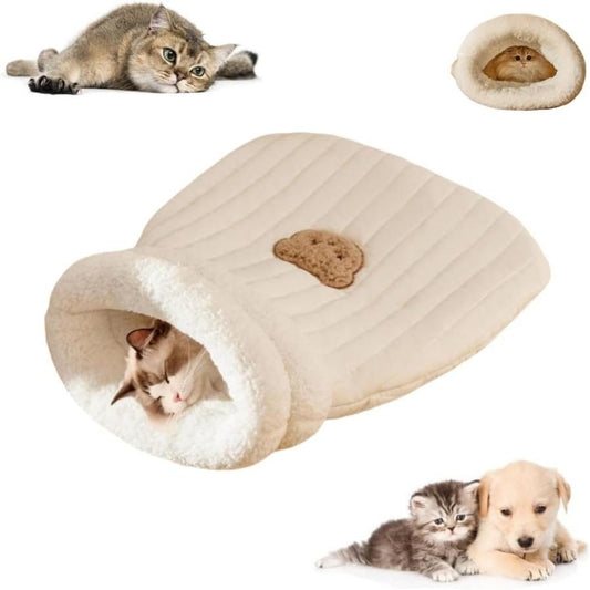 JMT-328074 Cozy Plush Cat Sleeping Bag for Indoor Cats - Soft Self-Warming Cat Bed with Spacious Design and Calming Hideaway for Small Pets