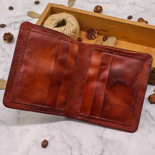 JMT-332746 Top Layer Cowhide Leather Wallet with Multiple Card Slots - Retro Vegetable Tanned Mini Wallet