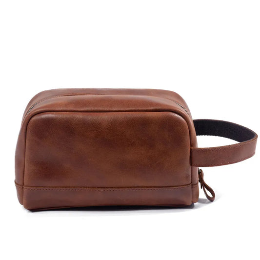 JMT-341322 Retro Cowhide Make-up Wash Bag - Portable Travel Storage Bag with Zipper Closure