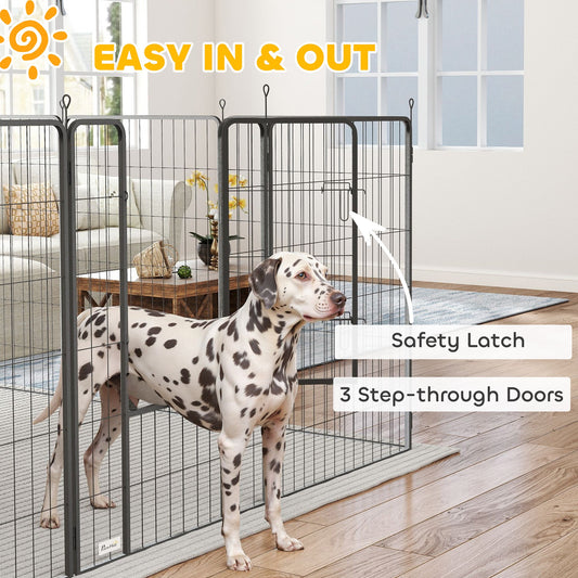 JMT-363850 Expandable 24-Panel Dog Playpen for Indoor and Outdoor Use - Lockable Door with Customizable Shapes in Gray