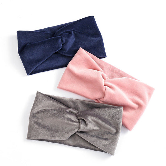 JMT-366666 Wide Brim Cross Velvet Headband for Women in Plaid Flannel