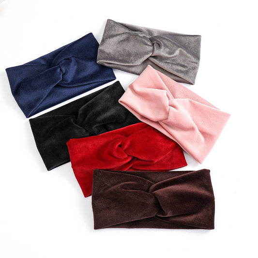 JMT-366666 Wide Brim Cross Velvet Headband for Women in Plaid Flannel