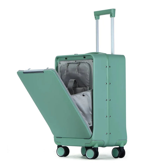 JMT-368330 Custom 4-Wheel Hard Shell Trolley Luggage with Aluminium Frame and Front Opening