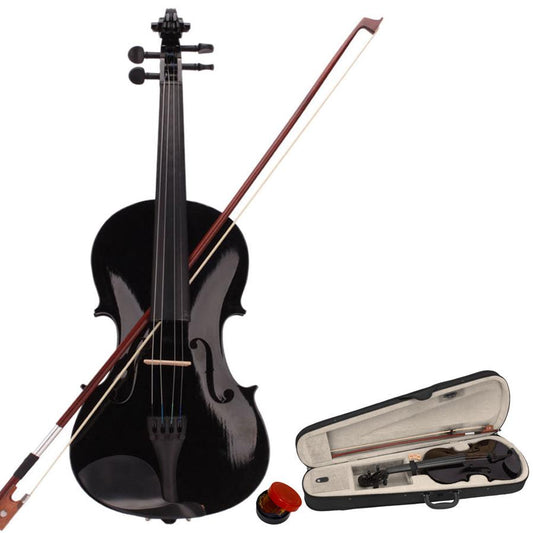 JMT-370634 Black Acoustic Violin with Full-Size Body and Smooth Finish