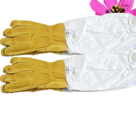 JMT-384330 BeeWARE Polyester Cotton Sheepskin Anti-Bee Gloves - Yellow and White, Ideal for Beekeeping and Harvesting