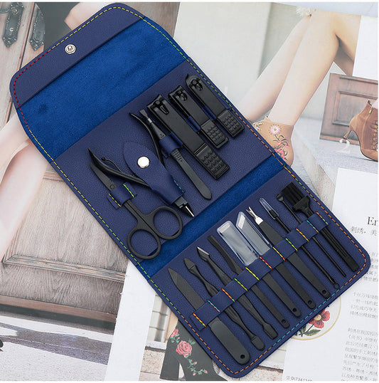JMT-390154 Stainless Steel Nail Clipper Set with PU Leather Case - 16-Piece Grooming Kit for Home and Travel
