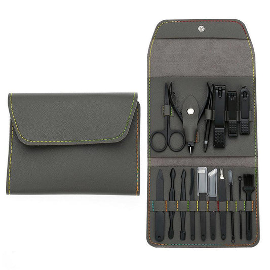 JMT-390154 Stainless Steel Nail Clipper Set with PU Leather Case - 16-Piece Grooming Kit for Home and Travel