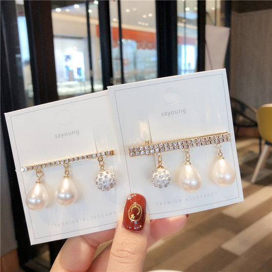 JMT-399434 Korean Pearl Geometry Tassel Hairpin Side Clip for Women