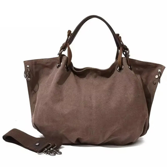 JMT-413258 Casual Leather Canvas Crossbody Handbag for Ladies with Zipper Closure