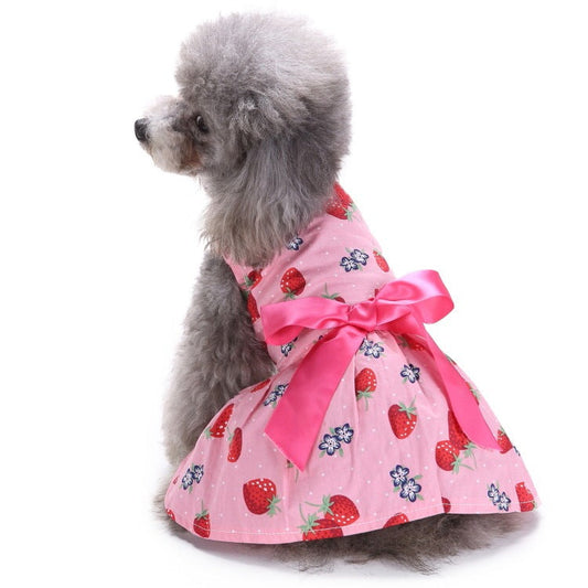 JMT-420234 Stylish Polka Dot Pet Skirt Summer Dress for Dogs - Watermelon & Strawberry Design, Made from Polyester