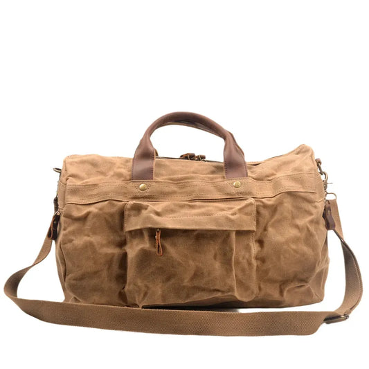 JMT-434378 Leisure Oil Wax Canvas Travel Handbag with Large Capacity for Outdoor Adventures