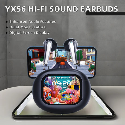 JMT-436618 YX56 Wireless Earbuds with Hi-Fi Sound, Touch Control, Motion-Sensing, Digital Display, and Gaming Compatibility