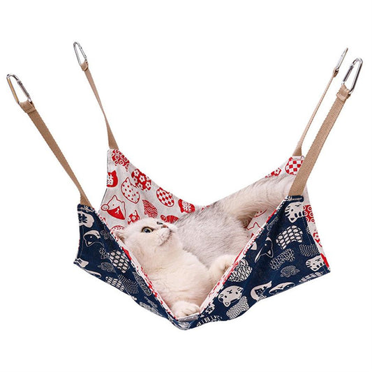 JMT-447498 Multicolor Cotton Linen Cat Hammock Bed with Durable Hanging Hook - 47x47cm