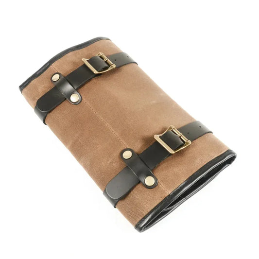JMT-449162 Compact Motorcycle Repair Tool Bag in Cotton Canvas and Leather with Zipper Closure
