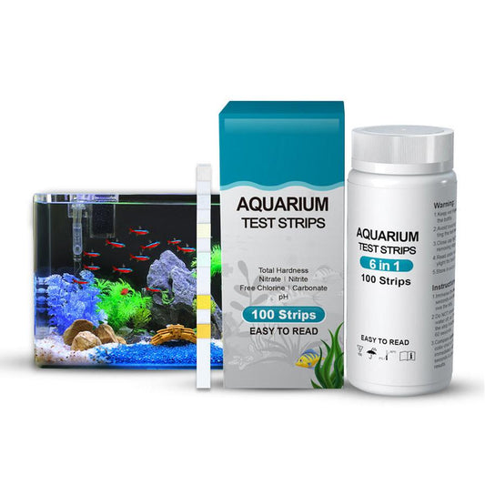 JMT-461322 Six-in-One Aquarium Water Quality Testing Strips for Total Hardness, Nitrate, Nitrite, Chlorine, Carbonates, and pH