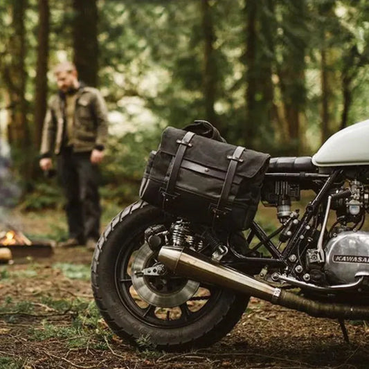 JMT-464970 Classic Canvas Leather Saddle Bag for Motorcycle Travel with Waterproof Waxed Twill and Versatile Messenger Design