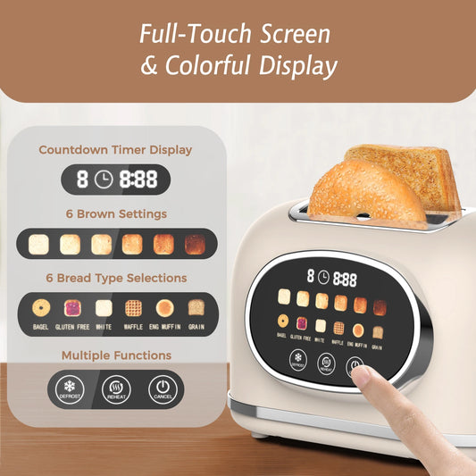 JMT-474314 Retro 2-Slice Stainless Steel Toaster with Smart Touch Control and Colourful Display