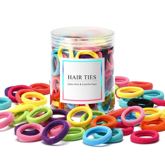 JMT-480778 100 Pcs Seamless Cotton Baby Hair Ties for Girls and Kids - Soft, Durable, and Multicolor Ponytail Holders
