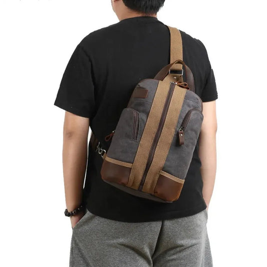 JMT-484746 Retro Canvas Crossbody Chest Bag for Men - Waterproof Outdoor Shoulder Bag