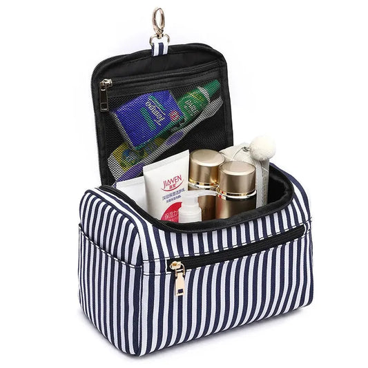 JMT-488202 Large Portable Canvas Makeup Bag with Stripes for Organised Storage