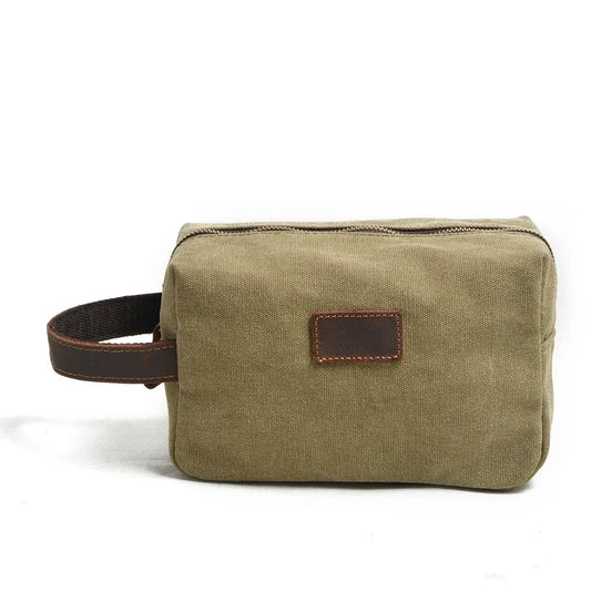 JMT-539082 Custom Logo Small Canvas Travel Hand Bag and Toiletry Bag, 21x9.5x14CM, Oil Wax Canvas and Super Fiber Leather