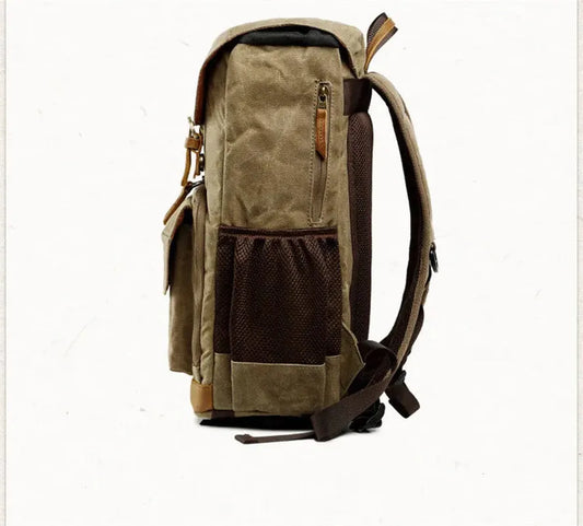 JMT-549770 Stylish Oil Wax Canvas Leather Camera Backpack for Special Purposes