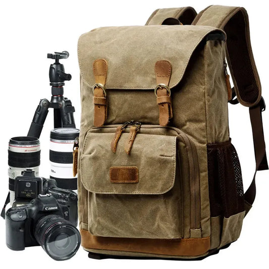 JMT-549770 Stylish Oil Wax Canvas Leather Camera Backpack for Special Purposes