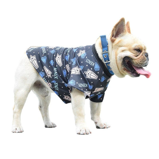 JMT-551306 Meteor Print Dog Clothes for Small Breeds – Blue Two-Legged Pet Apparel for Pomeranians, Schnauzers, and Corgis