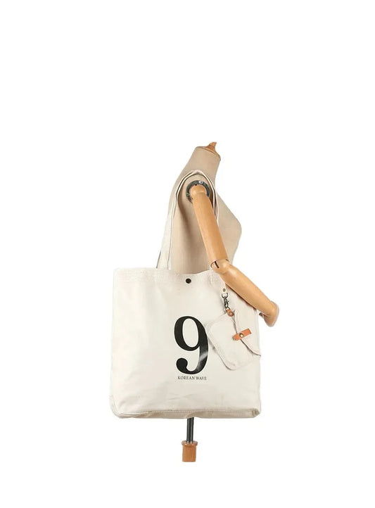 JMT-560138 Korean-Inspired Large Capacity Canvas Shoulder Tote Bag for Women