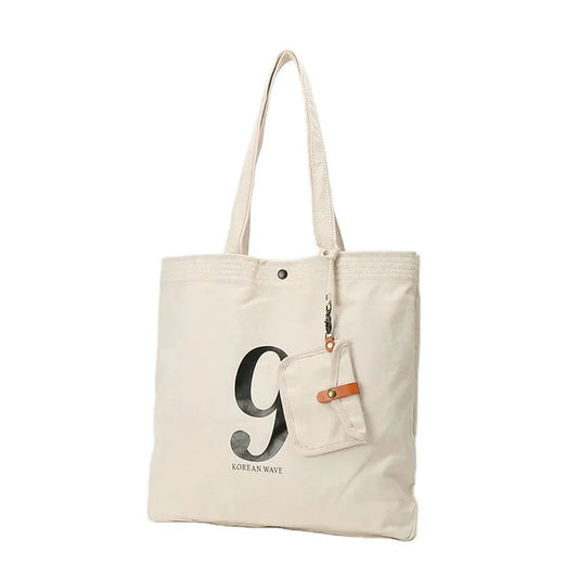 JMT-560138 Korean-Inspired Large Capacity Canvas Shoulder Tote Bag for Women