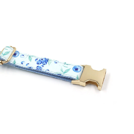 JMT-560778 Blueberry Print Adjustable Pet Collar with Gold Buckle – Available in Sizes XS to XL