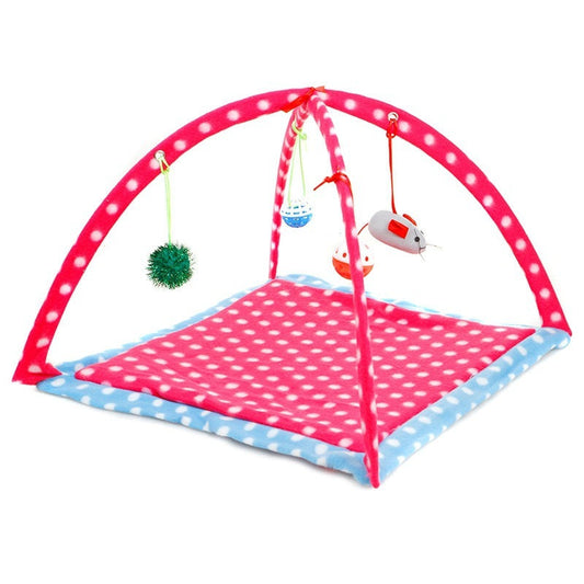JMT-562762 Cartoon Cat Play Tent and Multifunctional Cat Hammock Bed, Foldable Cat Mat with Play Balls and Animal Patterns
