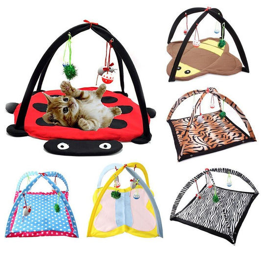 JMT-562762 Cartoon Cat Play Tent and Multifunctional Cat Hammock Bed, Foldable Cat Mat with Play Balls and Animal Patterns