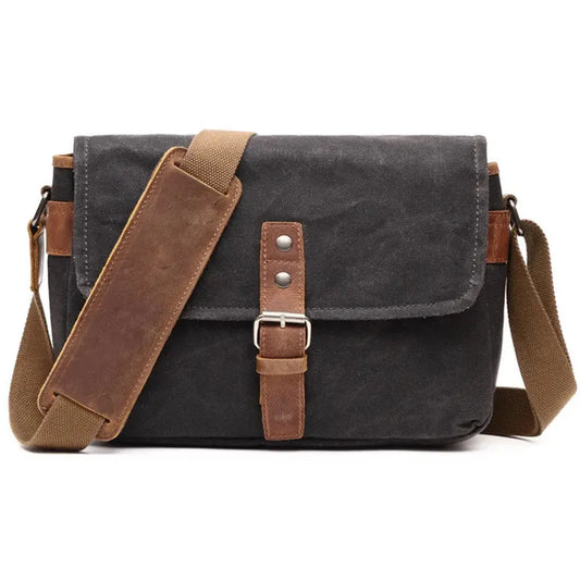 JMT-565578 Genuine Leather and Waxed Canvas Crossbody Bag for Travel and Photography
