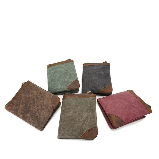 JMT-579082 Handmade Retro Waterproof Oil Wax Canvas Wallet for Men - Foldable Short Design