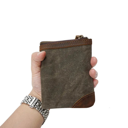 JMT-579082 Handmade Retro Waterproof Oil Wax Canvas Wallet for Men - Foldable Short Design