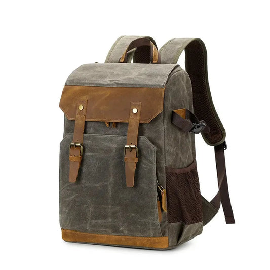JMT-582538 Retro Waterproof Photography Backpack for Outdoor Travel and Laptop, Oil Wax Canvas Design
