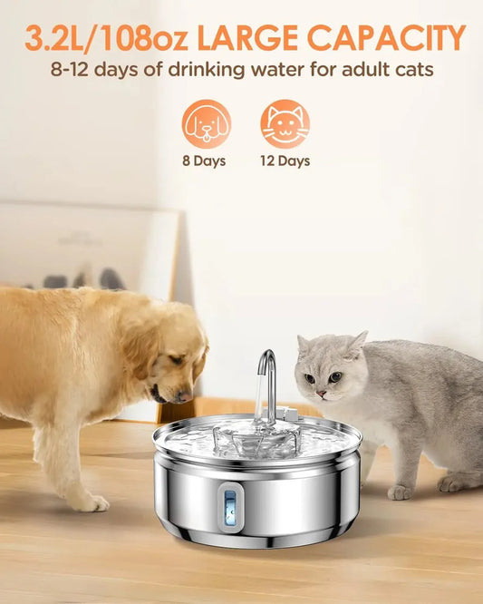 JMT-594890 Stainless Steel Automatic Pet Water Fountain 3.2L Quiet and Hygienic Dispenser for Cats