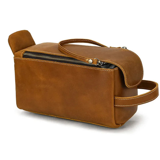 JMT-602314 Retro Large Capacity Cowhide Leather Wash Bag for Men and Women