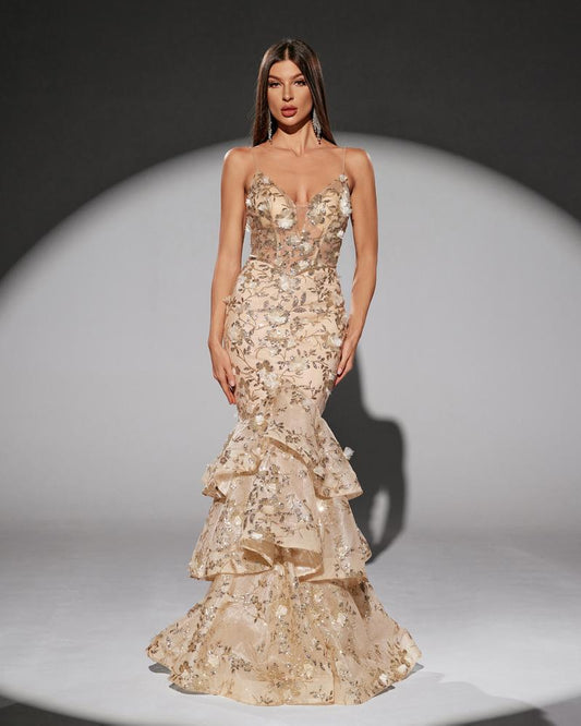 JMT-629514 Elegant Golden Evening Dress for Women - Model SH0217