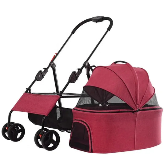 JMT-632842 Luxury Folding Pet Stroller for Dogs and Cats with Large Wheels and One-Click Folding Mechanism