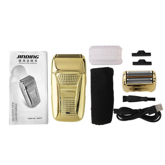 JMT-639882 Dual-Head USB Rechargeable Retro Bald Razor in Gold and Silver