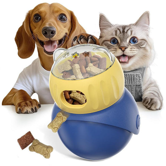 JMT-649866 Owl-Themed Self-Serve Food Dispensing Puzzle Toy for Cats - Morandi Yellow & Blue