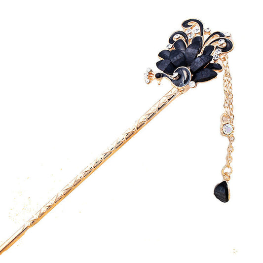 JMT-650378 Alloy Peacock Hairpin with Gemstone Inlay - Exotic Animal Design in Various Colors