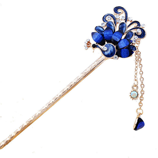 JMT-650378 Alloy Peacock Hairpin with Gemstone Inlay - Exotic Animal Design in Various Colors